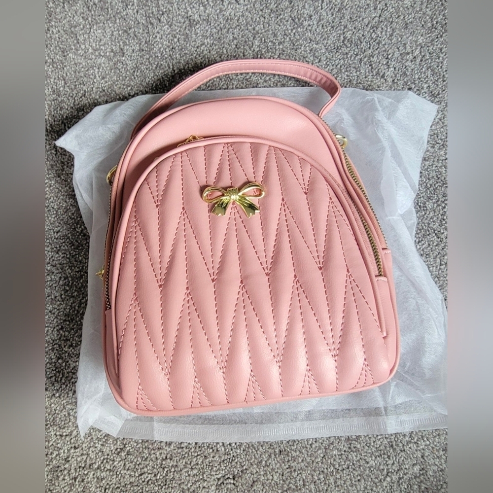 Mini Backpack Purse,, Cute Fashion PU Leather Zipper Crossbody Bag-Pink
